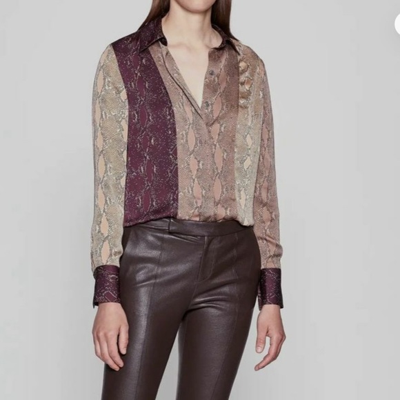 Equipment Tops - Equipment Femme Paneled Multicolor Snake Print Button Down Shirt